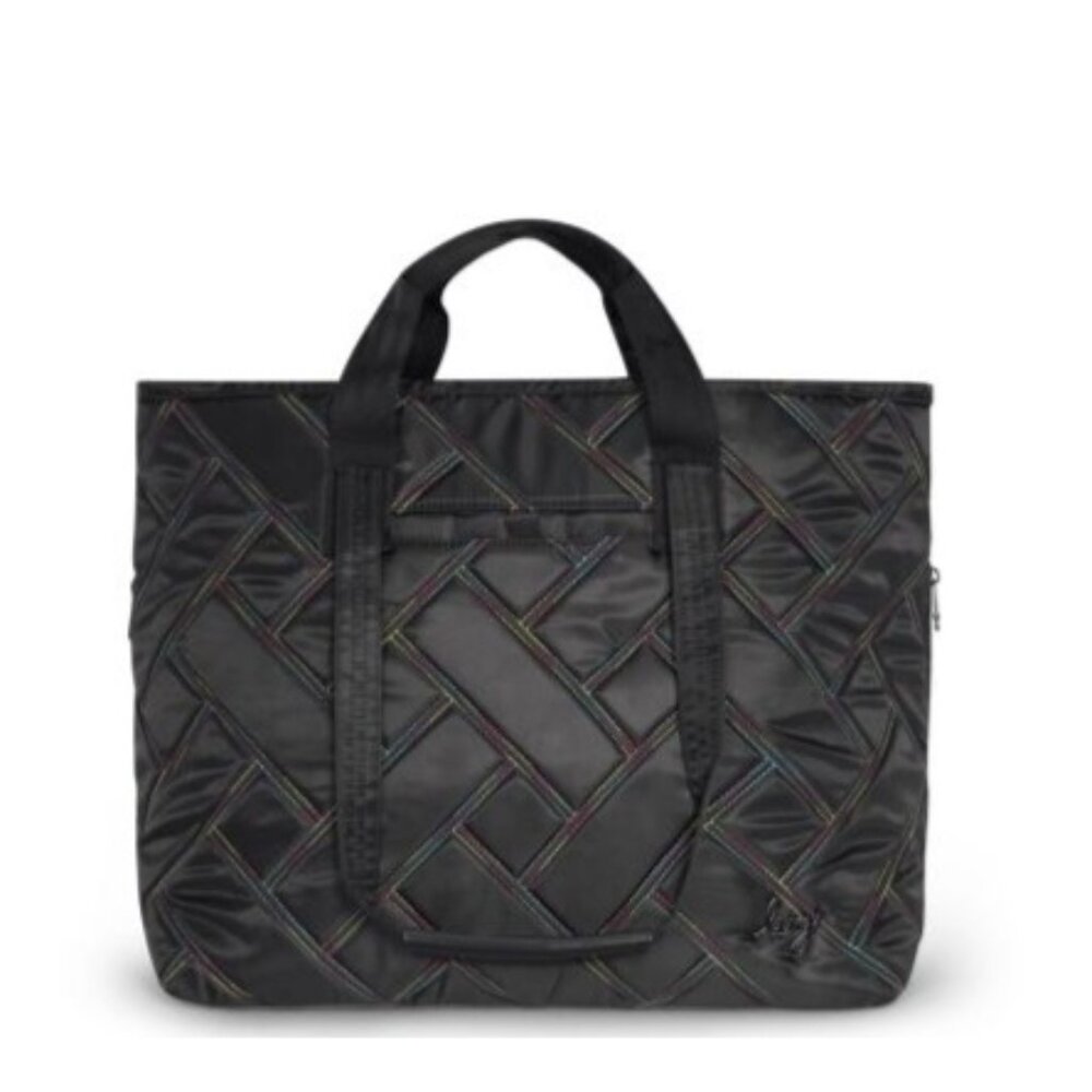 Lug Ferry XL Tote Bag - Expandable, Black Rainbow Stitch, Ideal for Travel
